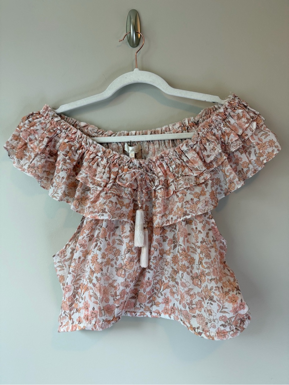 LoveShackFancy Dorin Crop Top Vanilla Foam Floral Off Shoulder | XL NWT